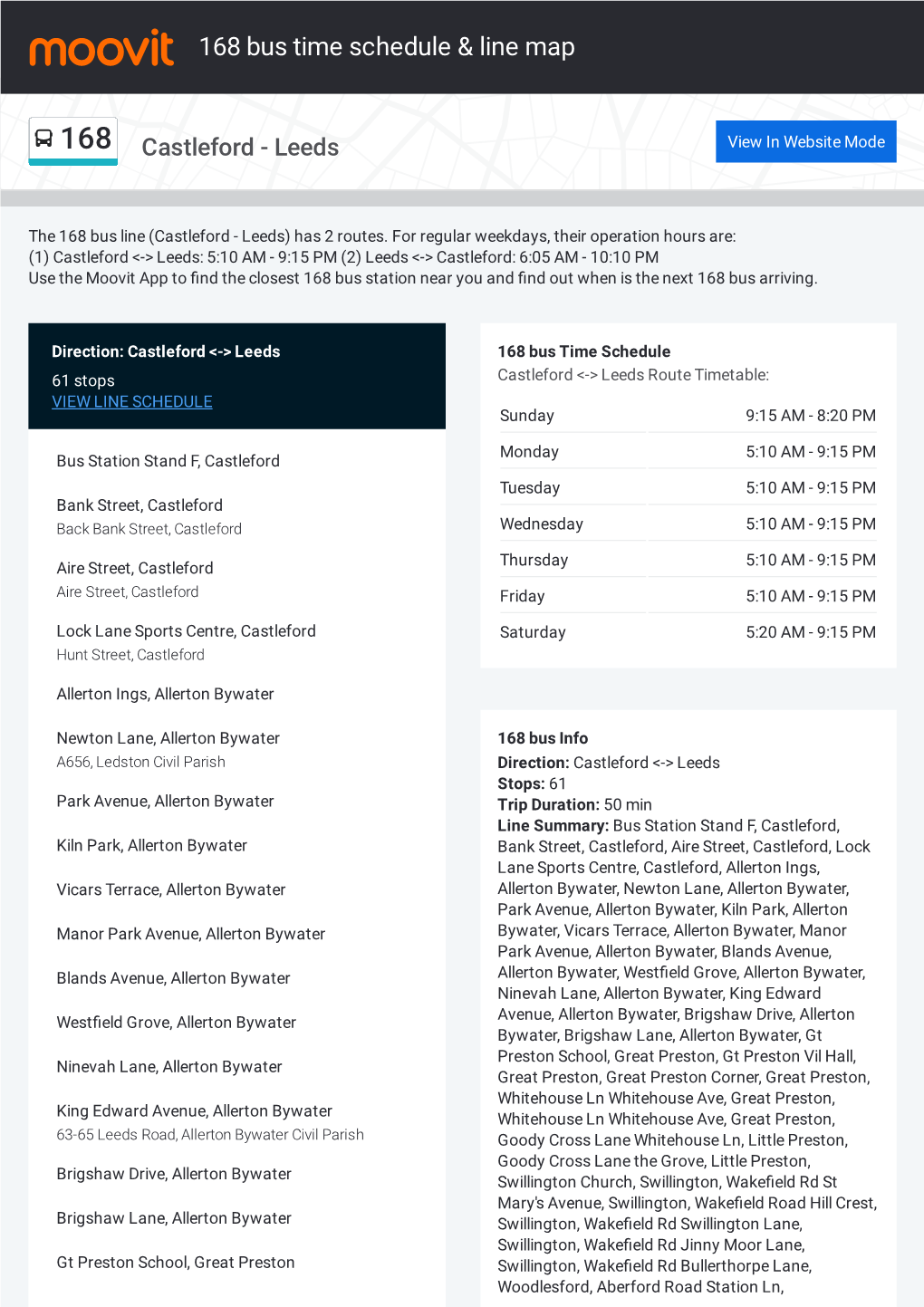 168 Bus Time Schedule & Line Route