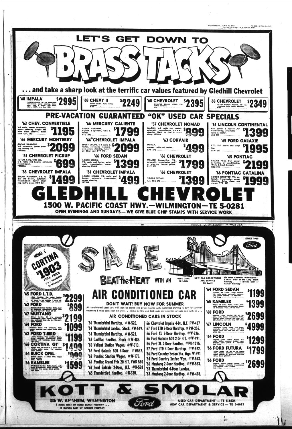 Gledhill Chevrolet '68 IMPALA CUSTOM Court, Ta Y-T, '68 CHEVY II '68 CHEVROLET $ '68 CHEVROLET $ Traittmittlail, Aaw NOVA COUPE