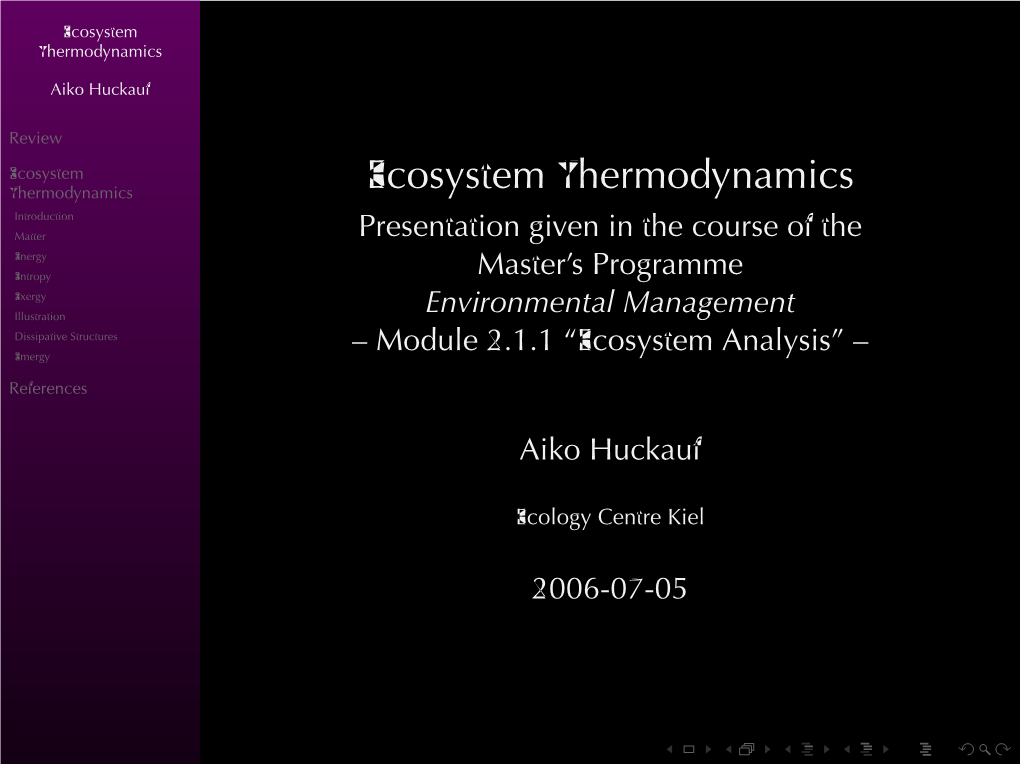 2006-07-05 – Ecosystem Thermodynamics