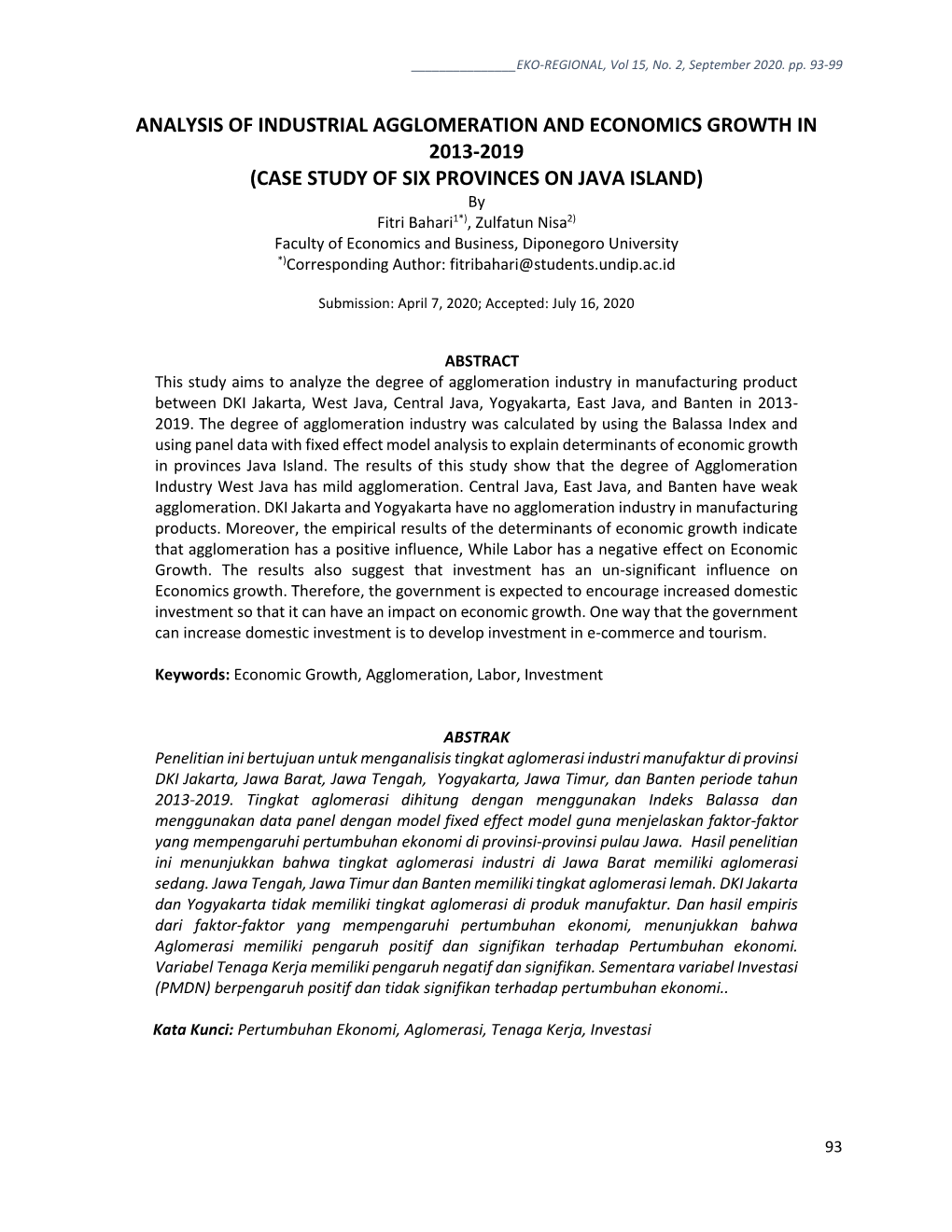 Case Study of Six Provinces on Java Island