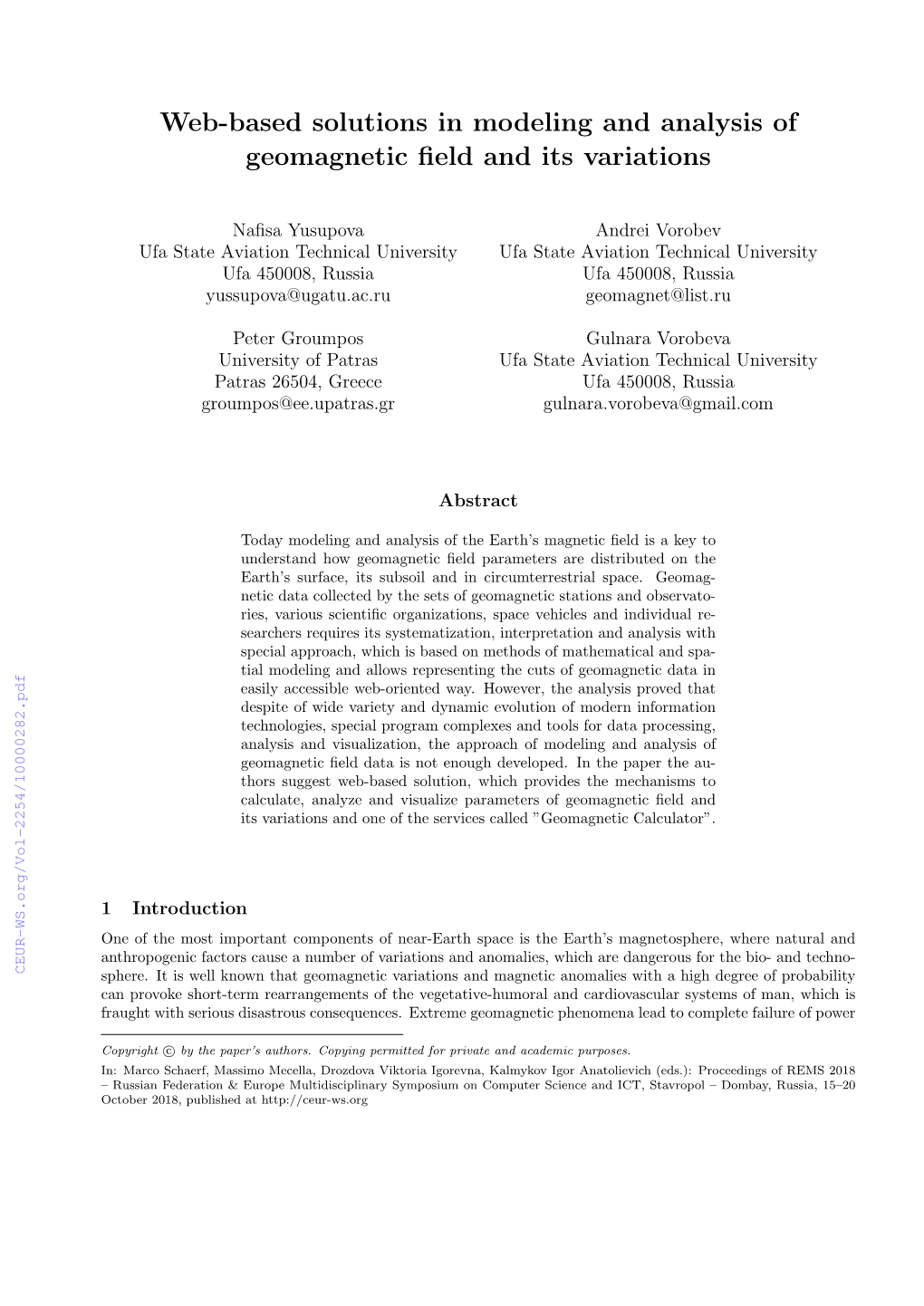 Web-Based Solutions in Modeling and Analysis of Geomagnetic Field and Its Variations