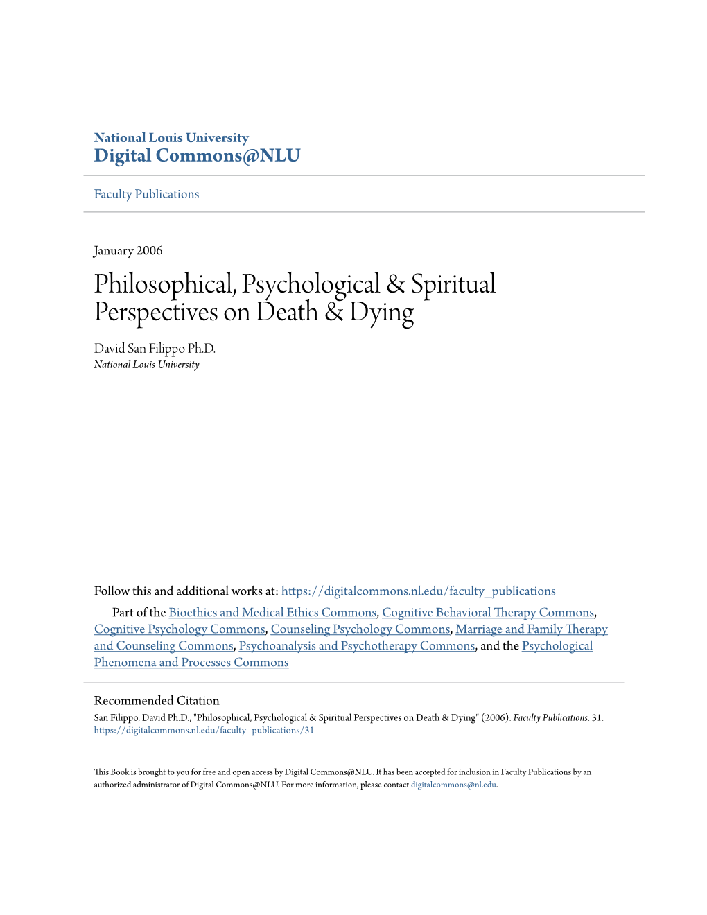 Philosophical, Psychological & Spiritual Perspectives on Death