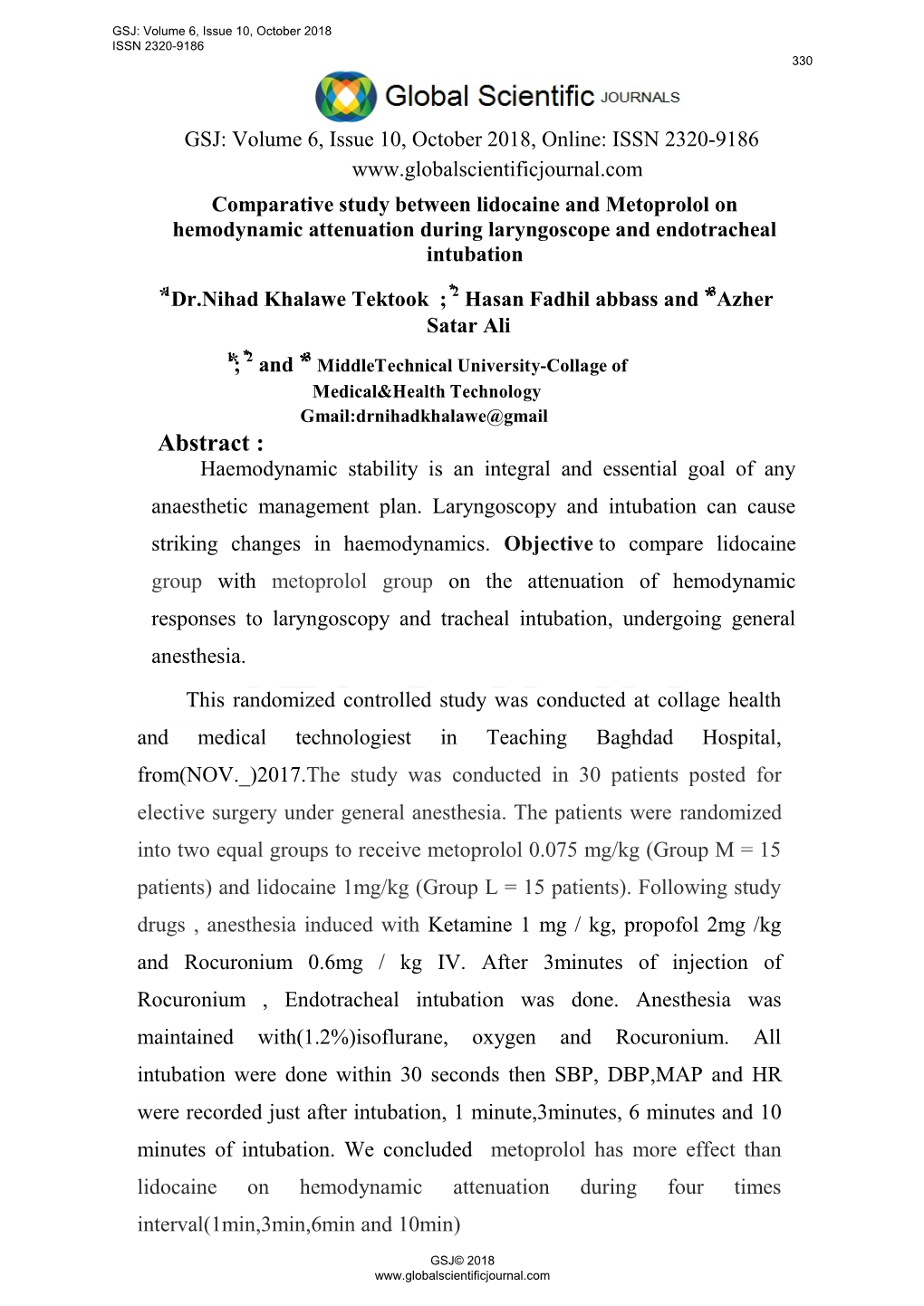 Abstract : Haemodynamic Stability Is an Integral and Essential Goal of Any Anaesthetic Management Plan