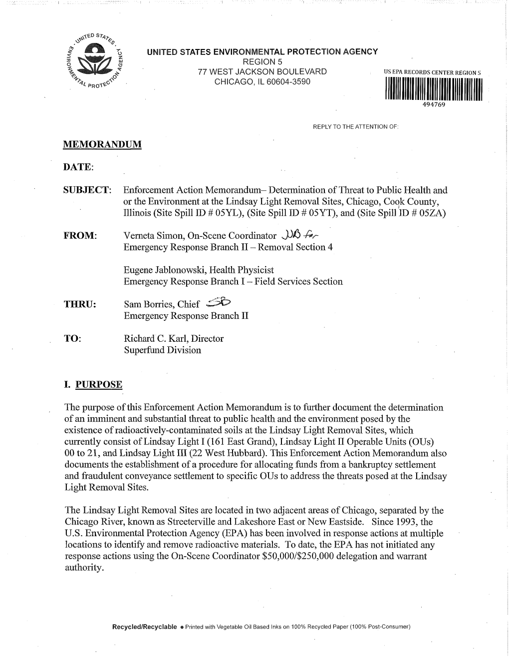 Epa Enforcement Action Memorandum Re