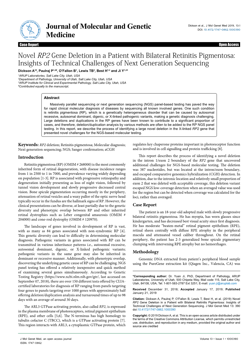 Novel RP2 Gene Deletion in a Patient With