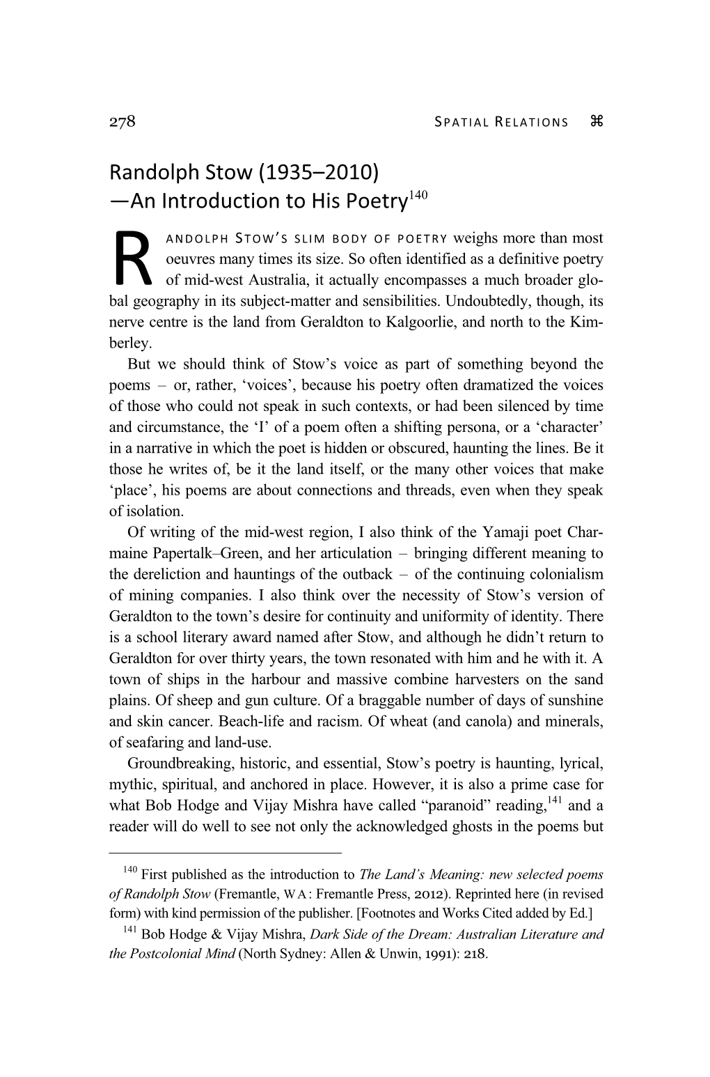 Randolph Stow (1935–2010) —An Introduction to His Poetry140