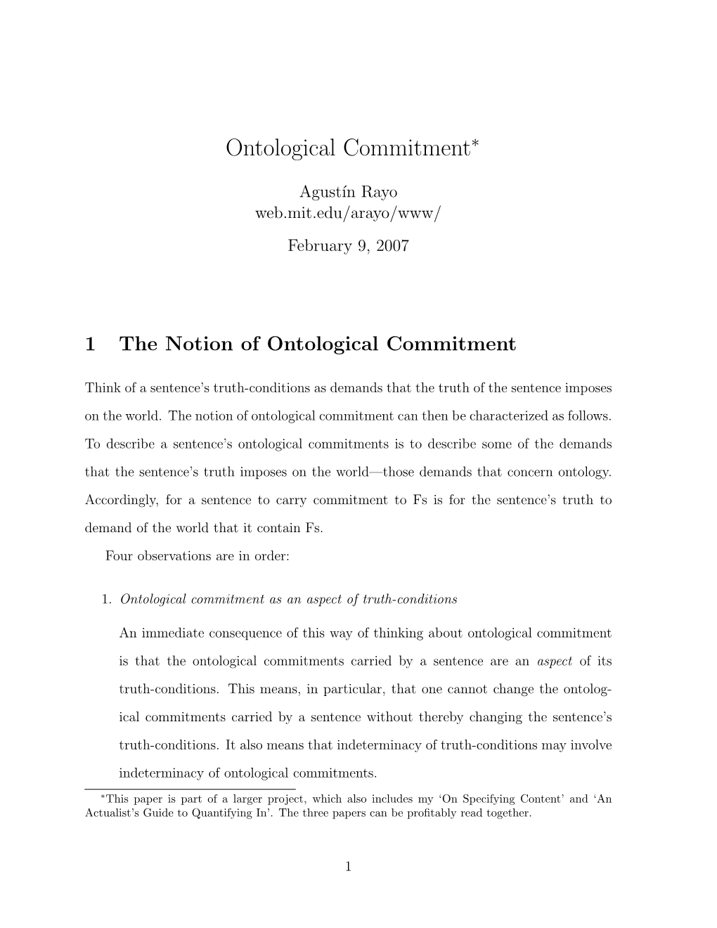 Ontological Commitment∗