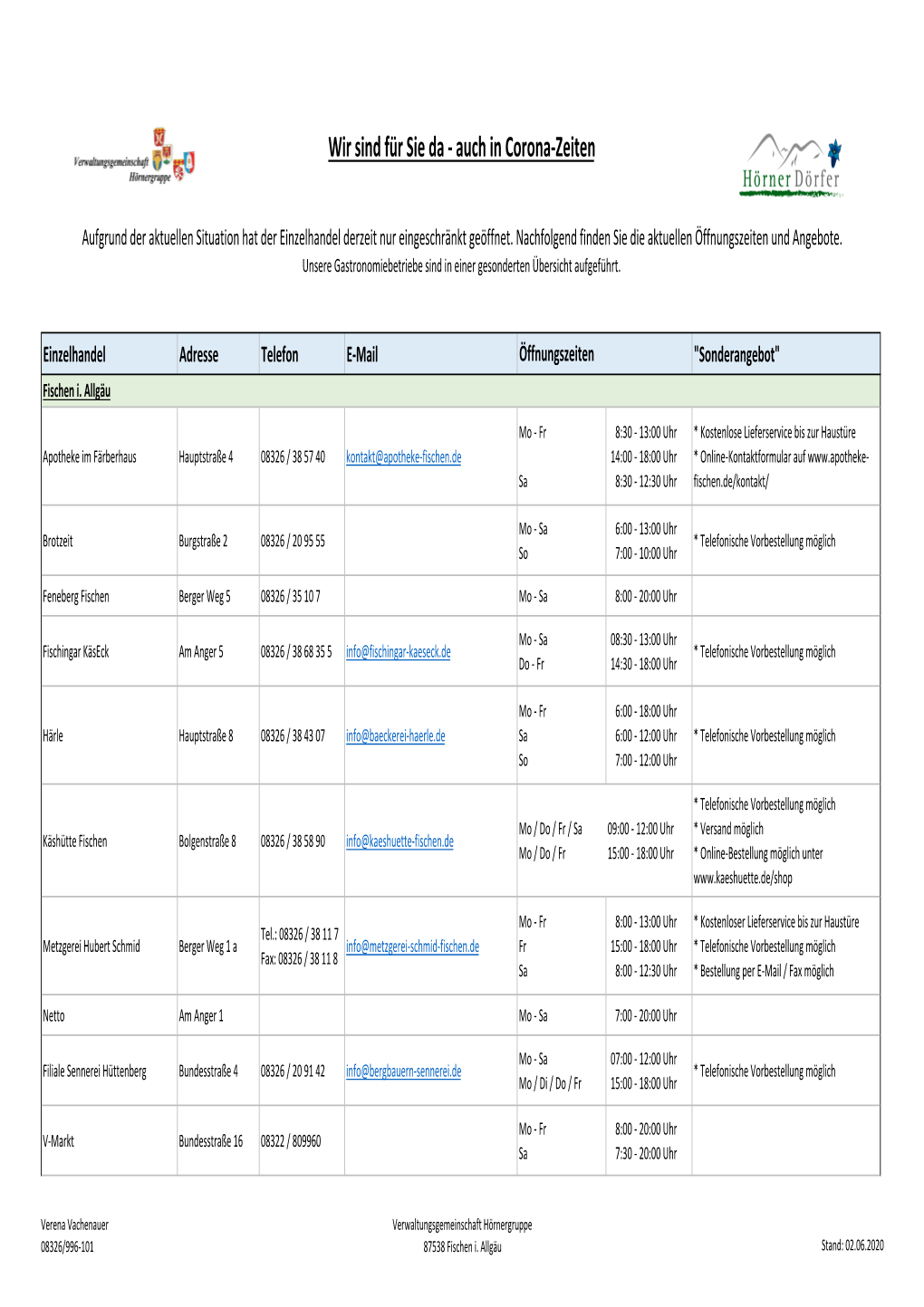 Oeffnungszeiten Und Angebote (Einzelhandel).Pdf