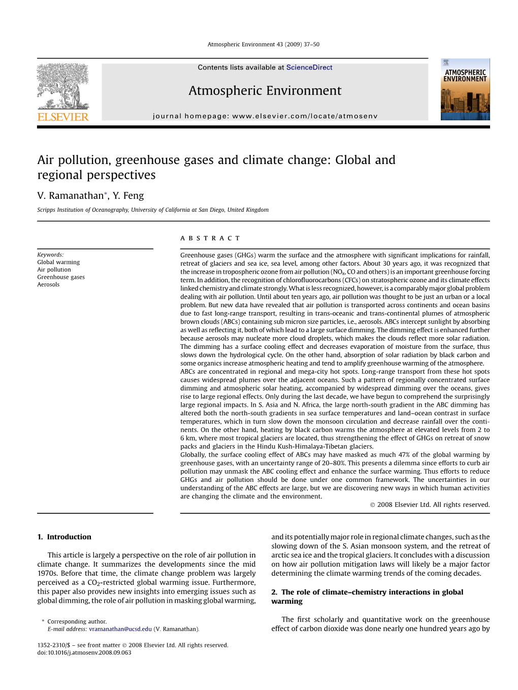 Air Pollution, Greenhouse Gases and Climate Change: Global and Regional Perspectives