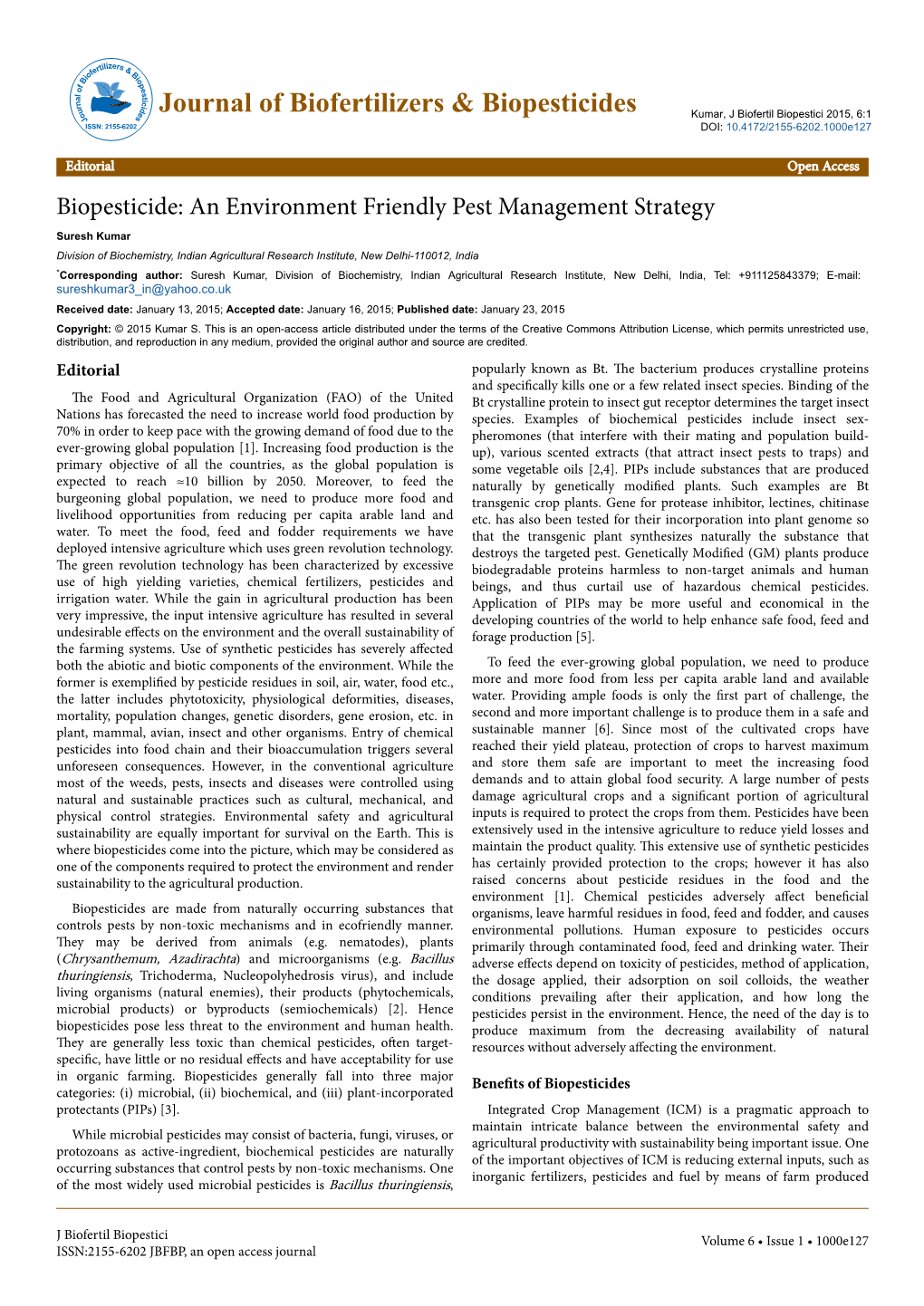 Biopesticide: an Environment Friendly Pest Management Strategy