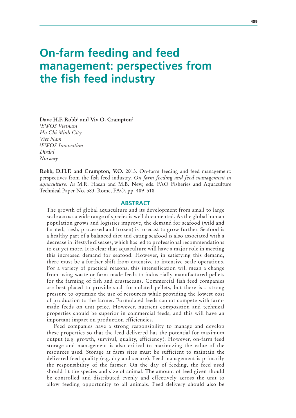 On-Farm Feeding and Feed Management: Perspectives from the Fish Feed Industry