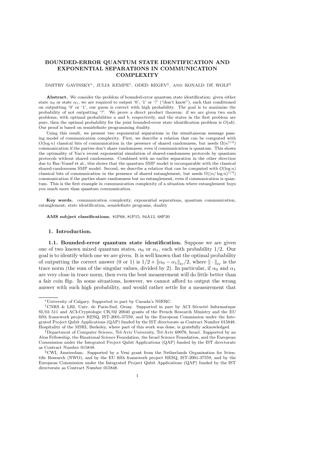 Bounded-Error Quantum State Identification and Exponential Separations in Communication Complexity