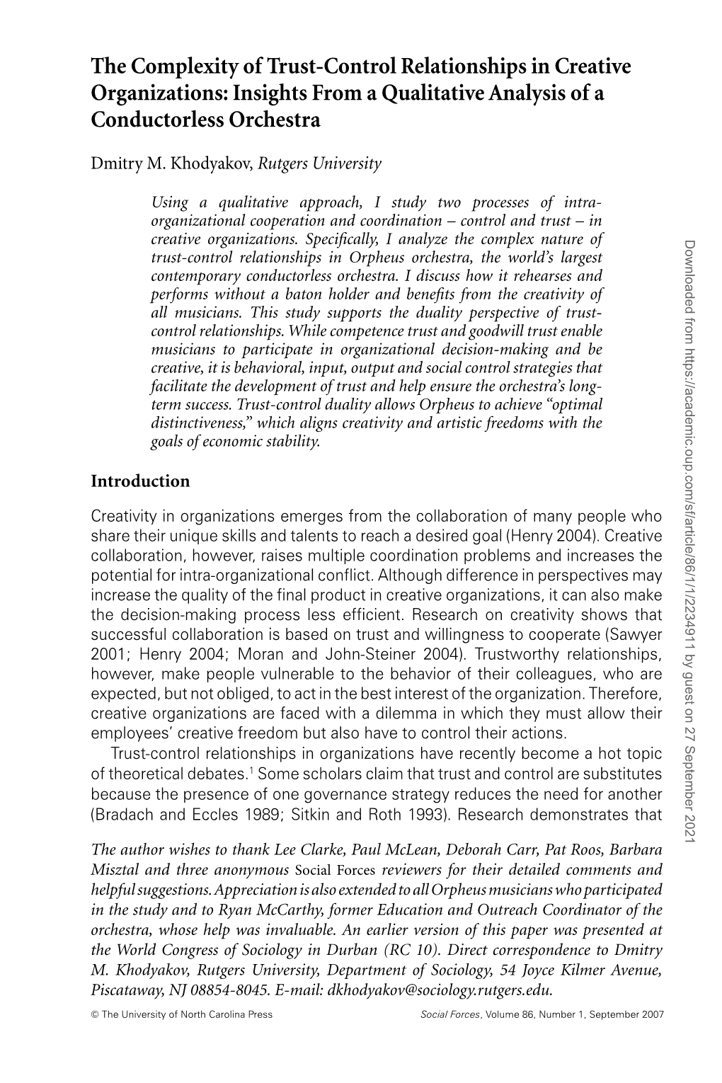 Insights from a Qualitative Analysis of a Conductorless Orchestra