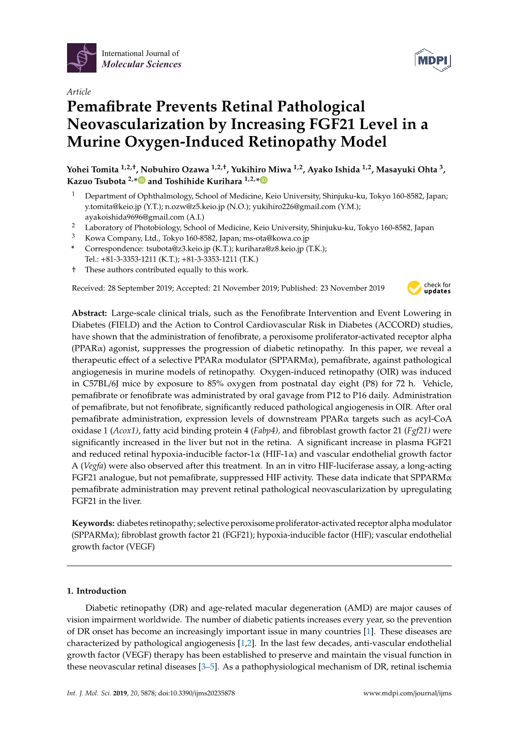 Pemafibrate Prevents Retinal Pathological Neovascularization By