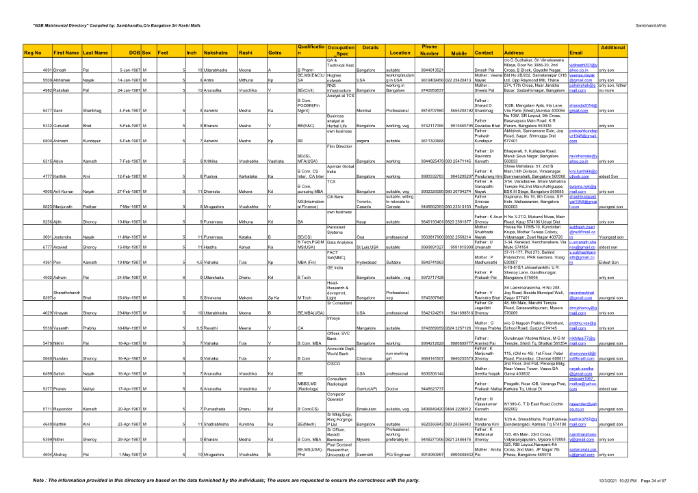 GSB Matrimonial Directory