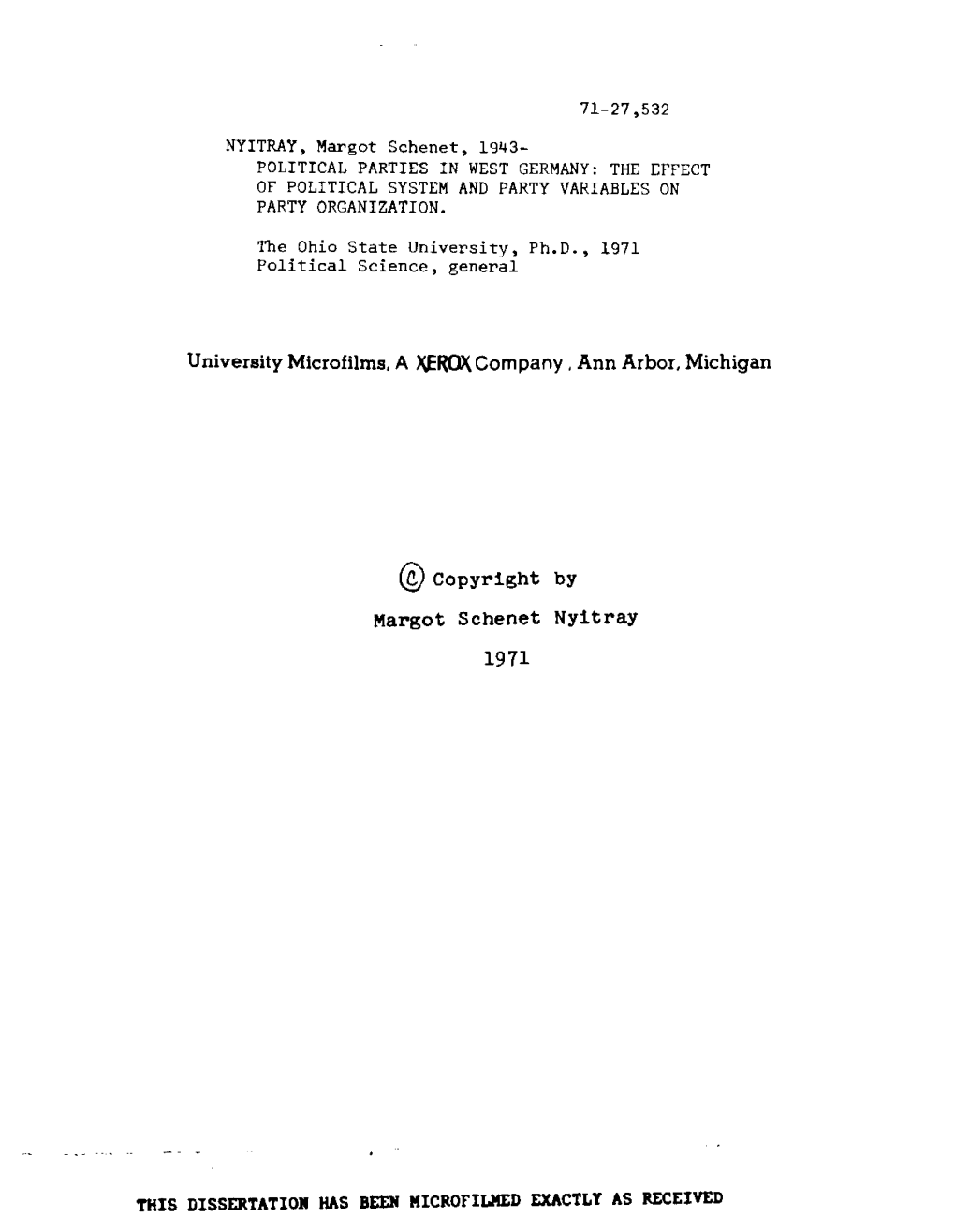 Chenet, 1943- POLITICAL PARTIES IK WEST GERMANY: the EFFECT of POLITICAL SYSTEM and PARTY VARIABLES on PARTY ORGANIZATION