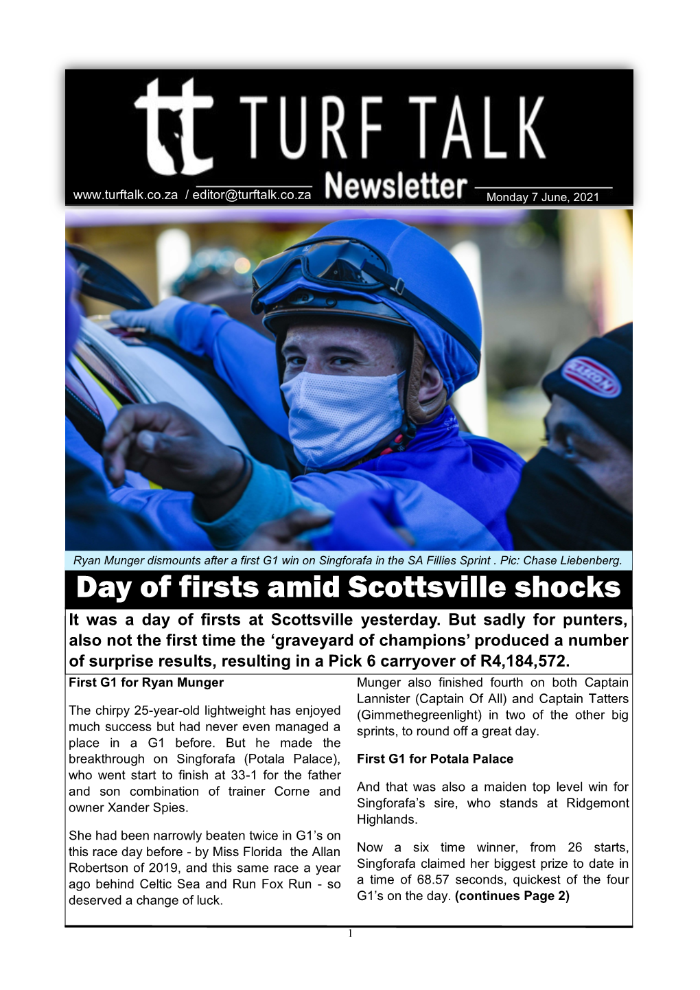 Day of Firsts Amid Scottsville Shocks It Was a Day of Firsts at Scottsville Yesterday
