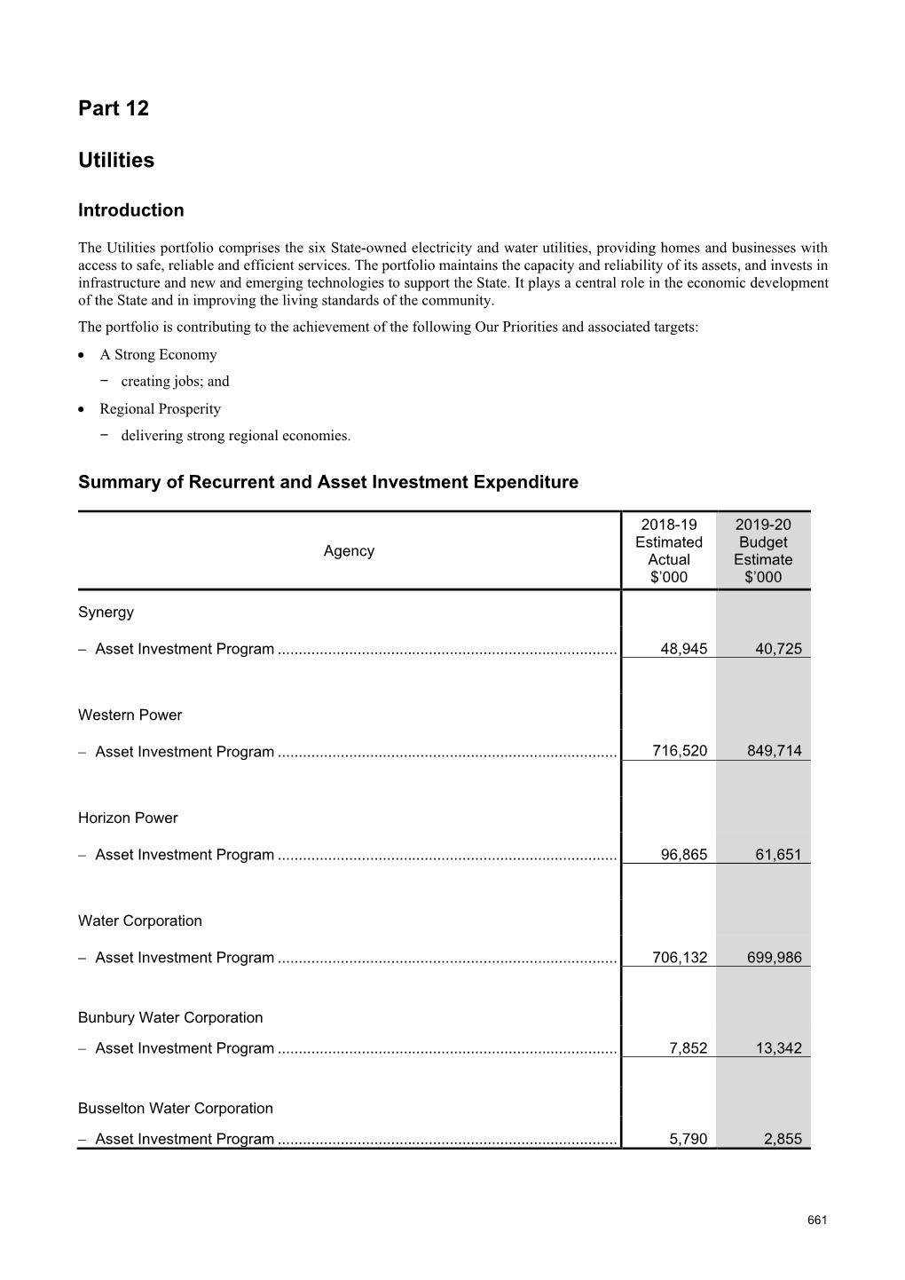 2019-20 Budget Statements Part 12 Utilities