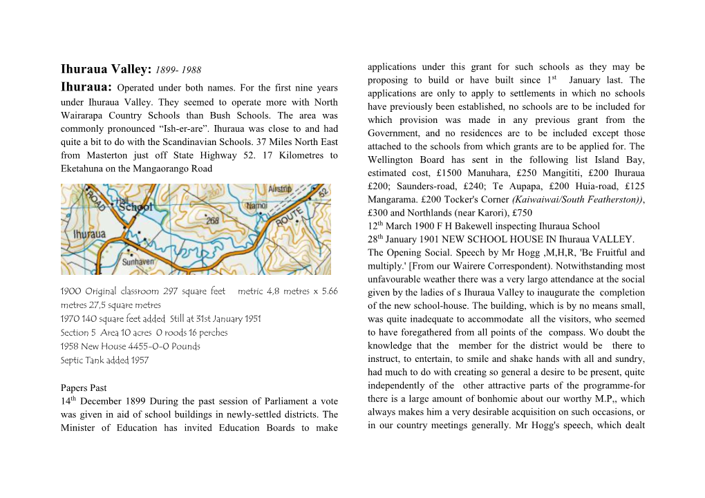 Ihuraua Valley: 1899- 1988 Applications Under This Grant for Such Schools As They May Be Proposing to Build Or Have Built Since 1St January Last