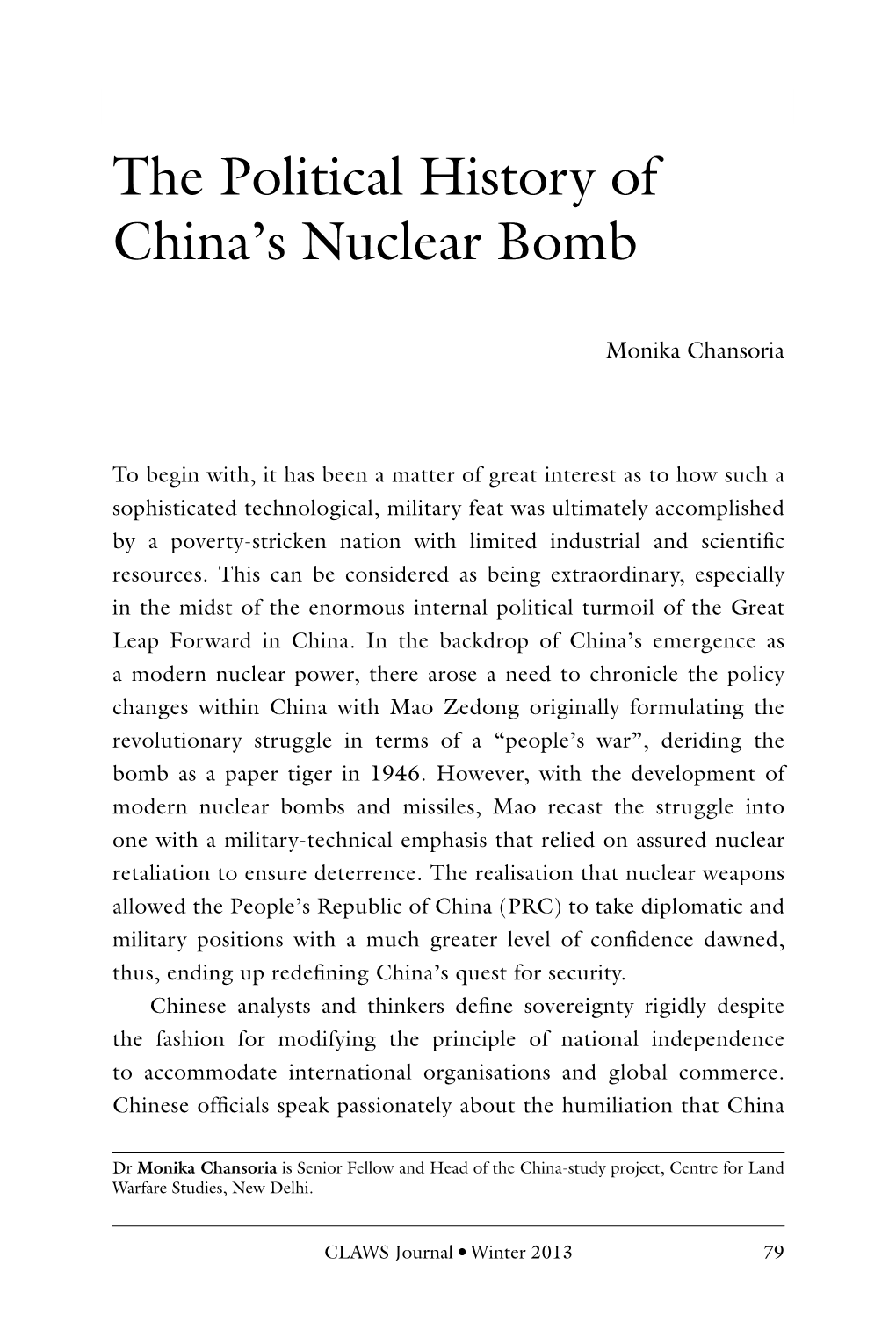 The Political History of China's Nuclear Bomb