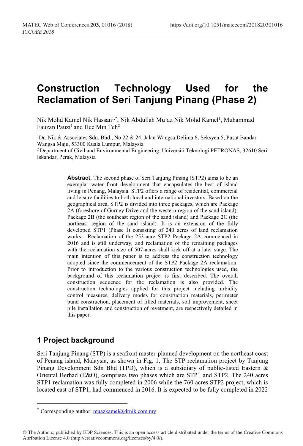 Construction Technology Used for the Reclamation of Seri Tanjung Pinang (Phase 2)