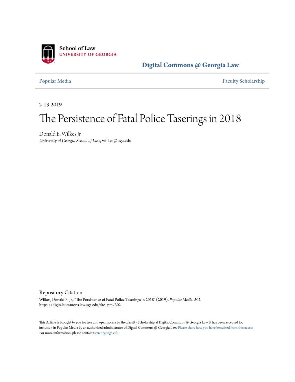 The Persistence of Fatal Police Taserings in 2018