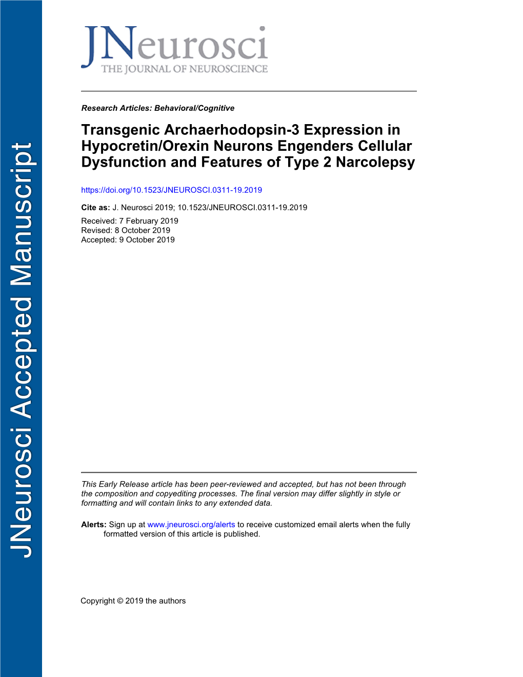 Transgenic Archaerhodopsin-3 Expression in Hypocretin/Orexin