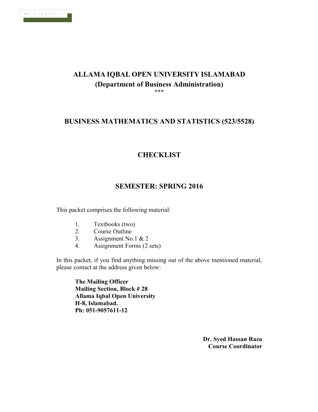 Allama Iqbal Open University Islamabad s5