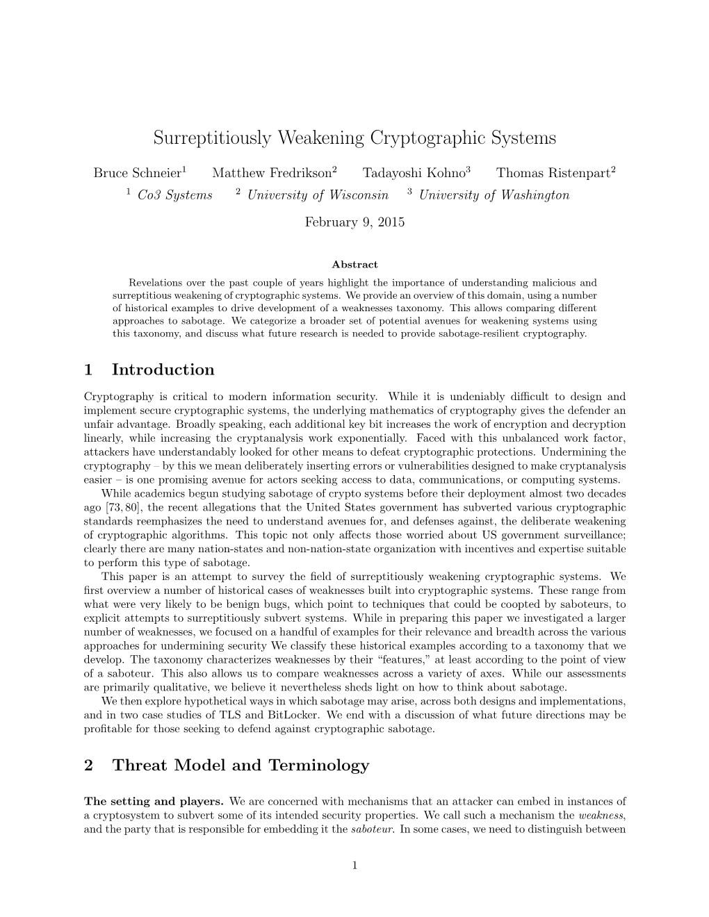 Surreptitiously Weakening Cryptographic Systems