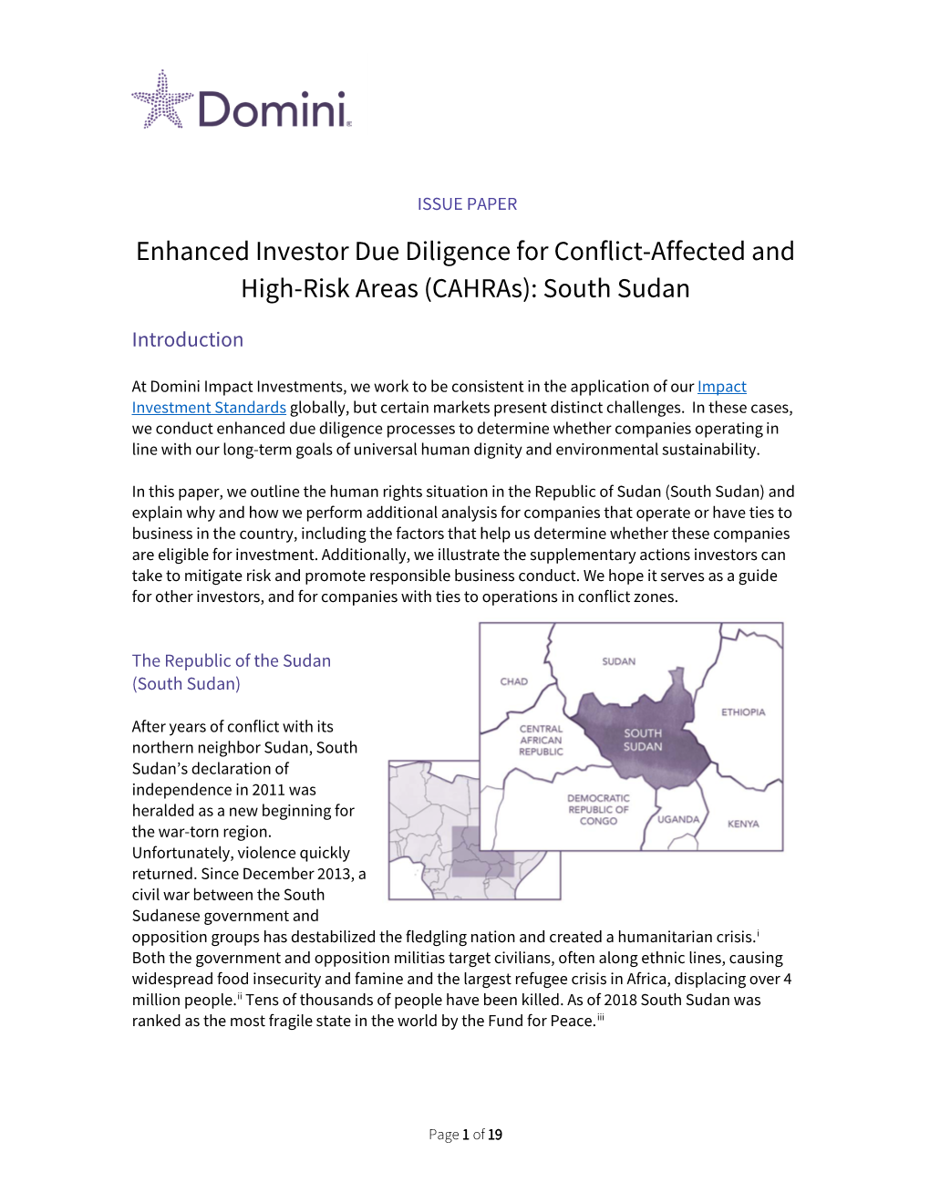 Enhanced Investor Due Diligence for Conflict-Affected and High-Risk Areas (Cahras): South Sudan
