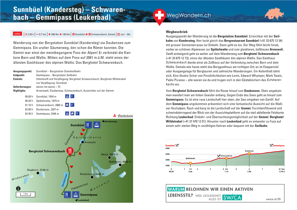 Sunnbüel (Kandersteg) – Schwaren- Bach – Gemmipass (Leukerbad)