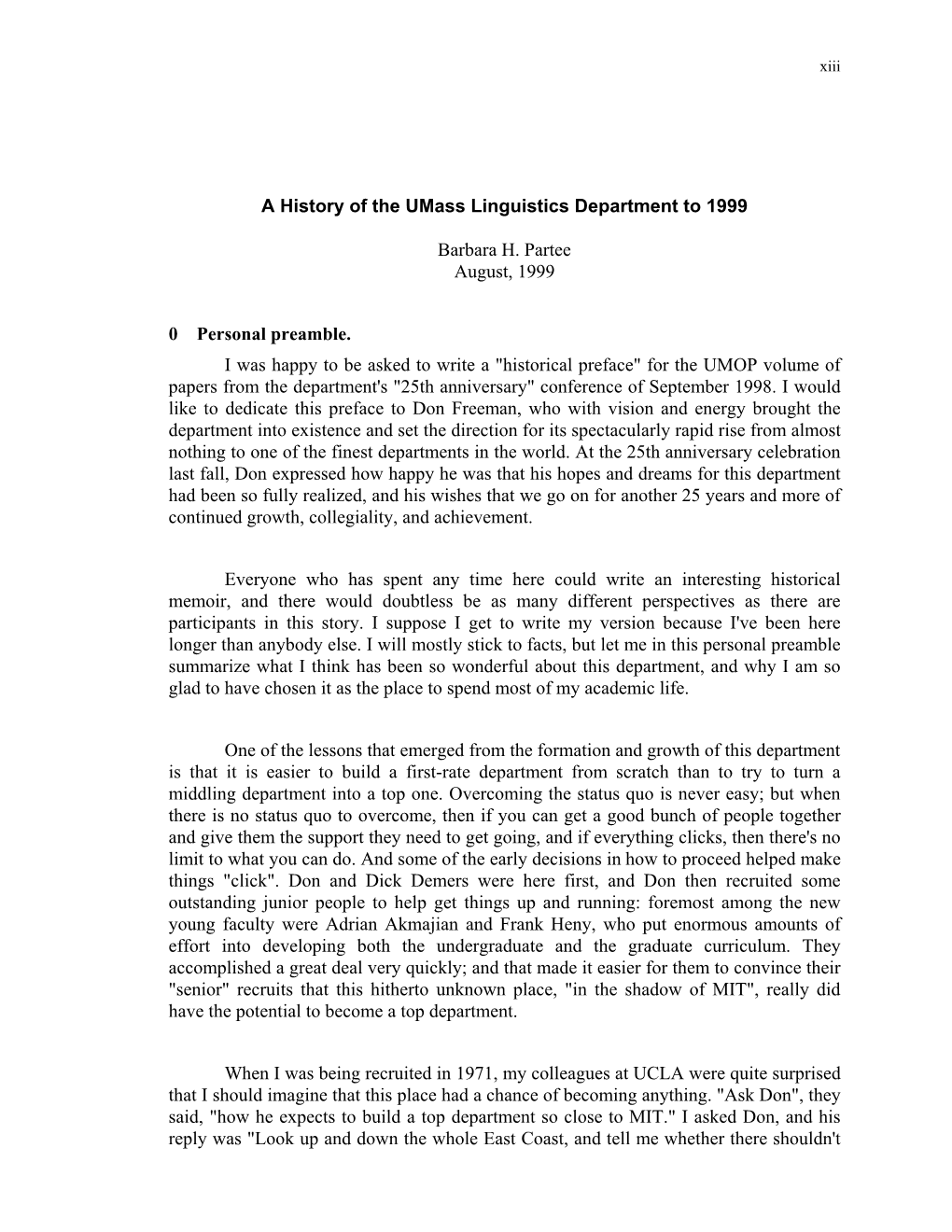 A History of the Umass Linguistics Department to 1999