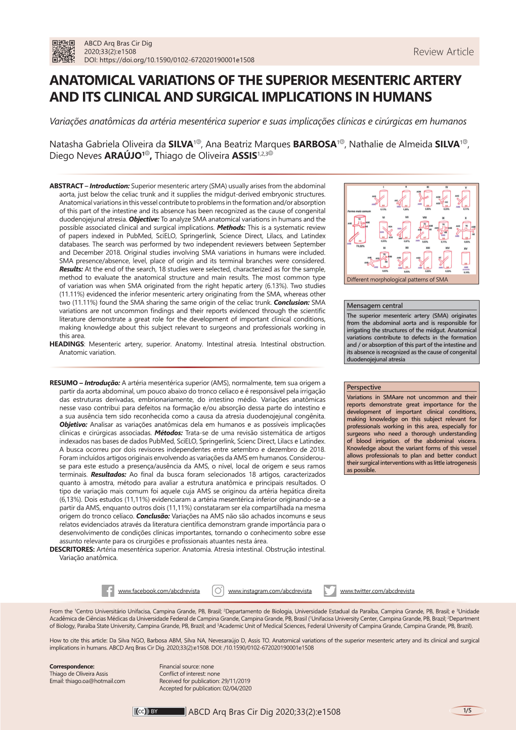 Anatomical Variations of the Superior Mesenteric Artery and Its Clinical and Surgical Implications in Humans