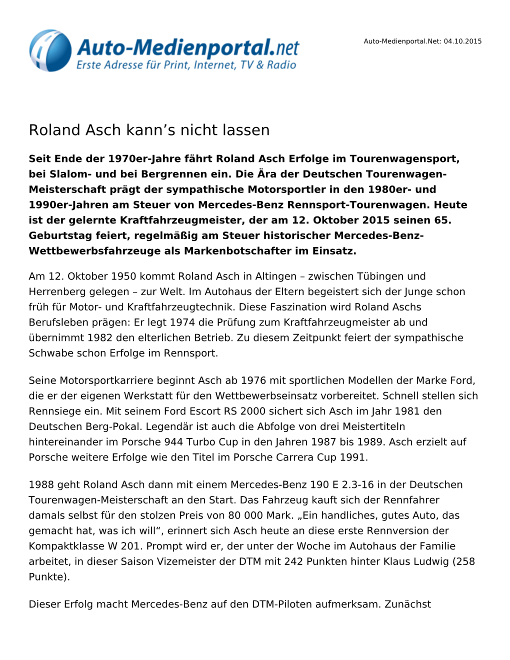 Roland Asch Kann's Nicht Lassen