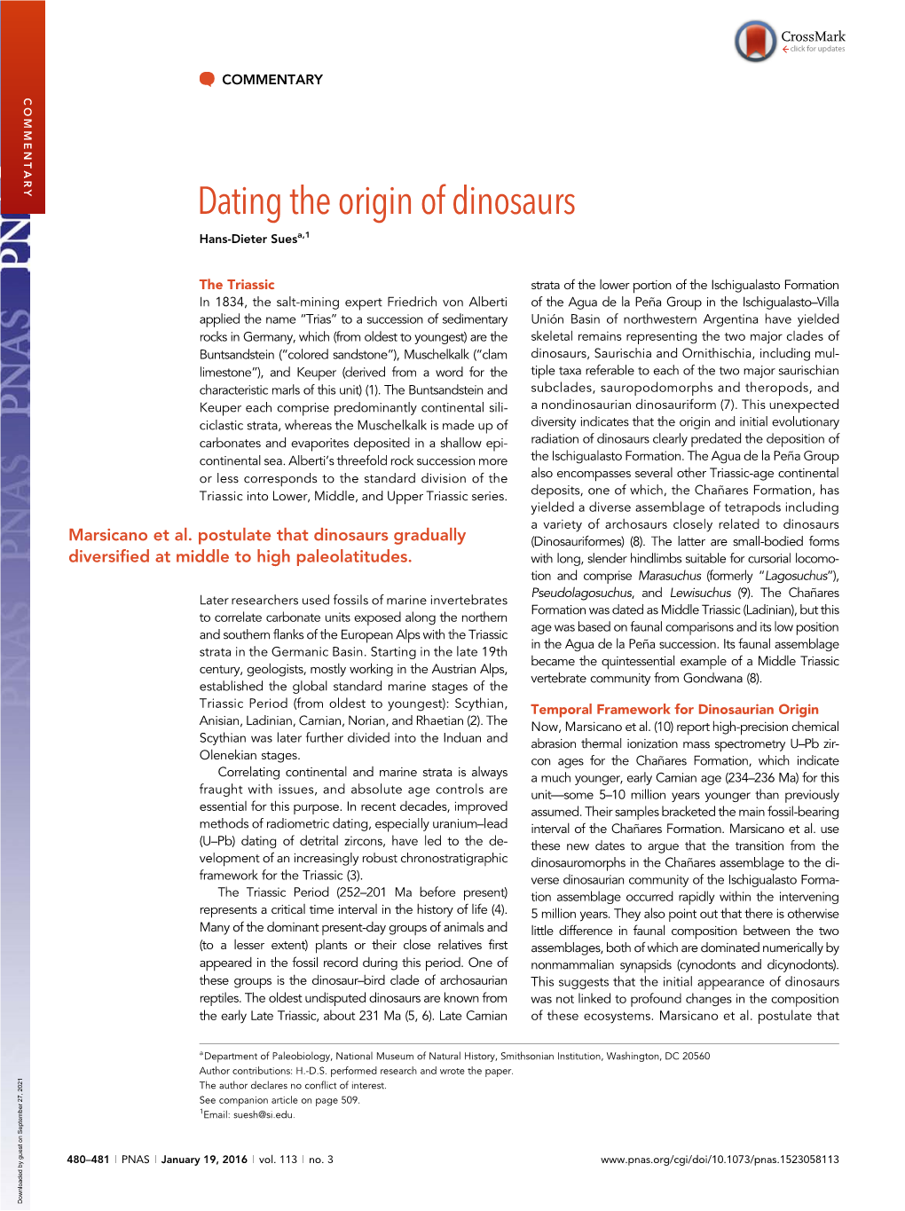 Dating the Origin of Dinosaurs Hans-Dieter Suesa,1