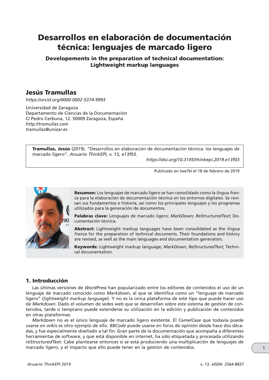 Lenguajes De Marcado Ligero Developements in the Preparation of Technical Documentation: Lightweight Markup Languages