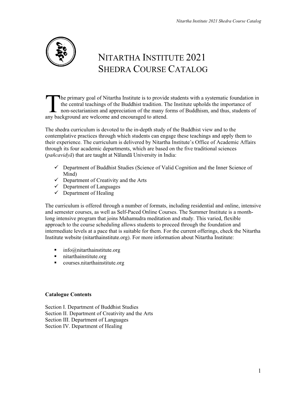 Nitartha Institute 2021 Shedra Course Catalog