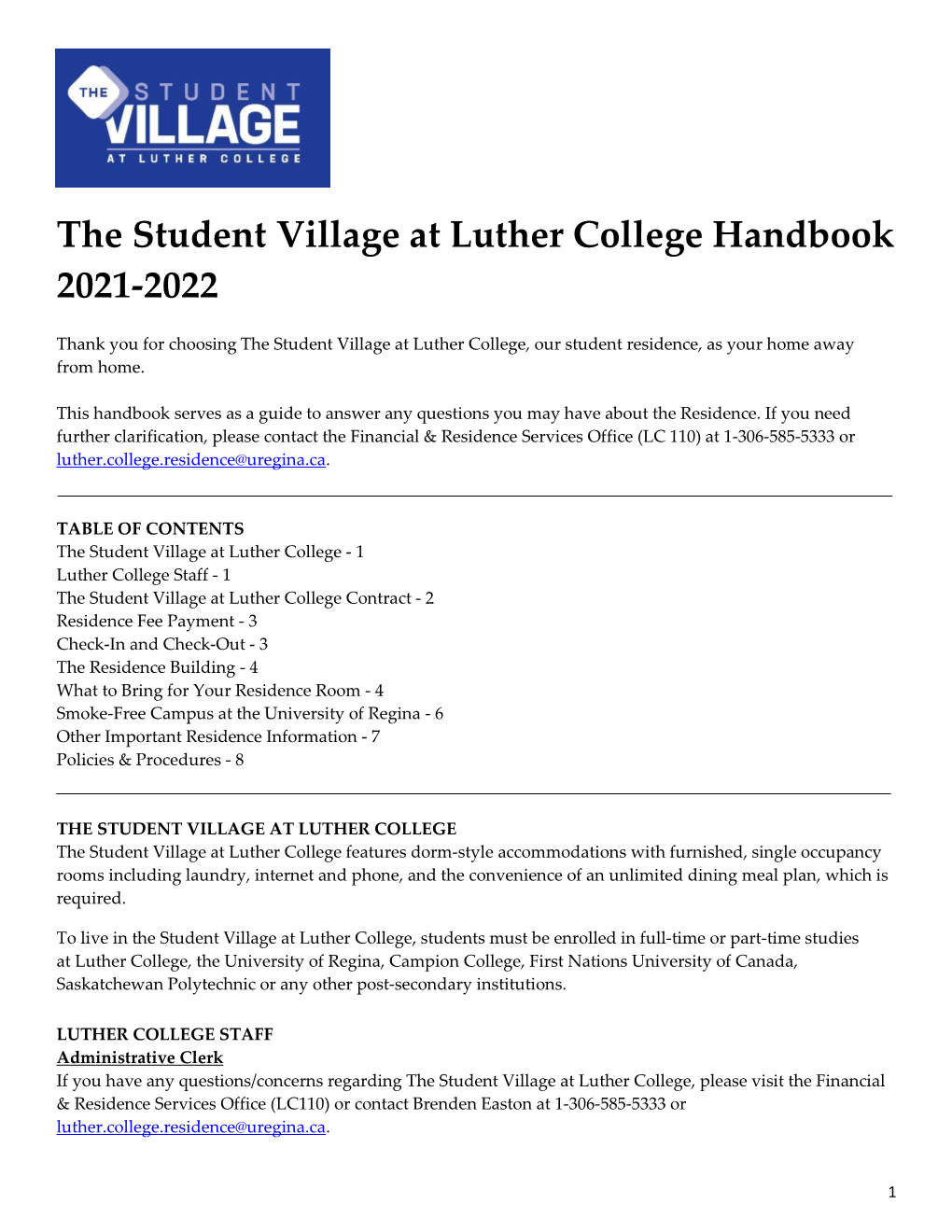The Student Village at Luther College Handbook 2021-2022