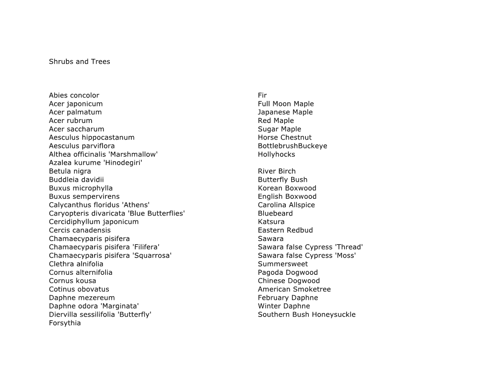 GCA-Plant List Shrubs & Trees