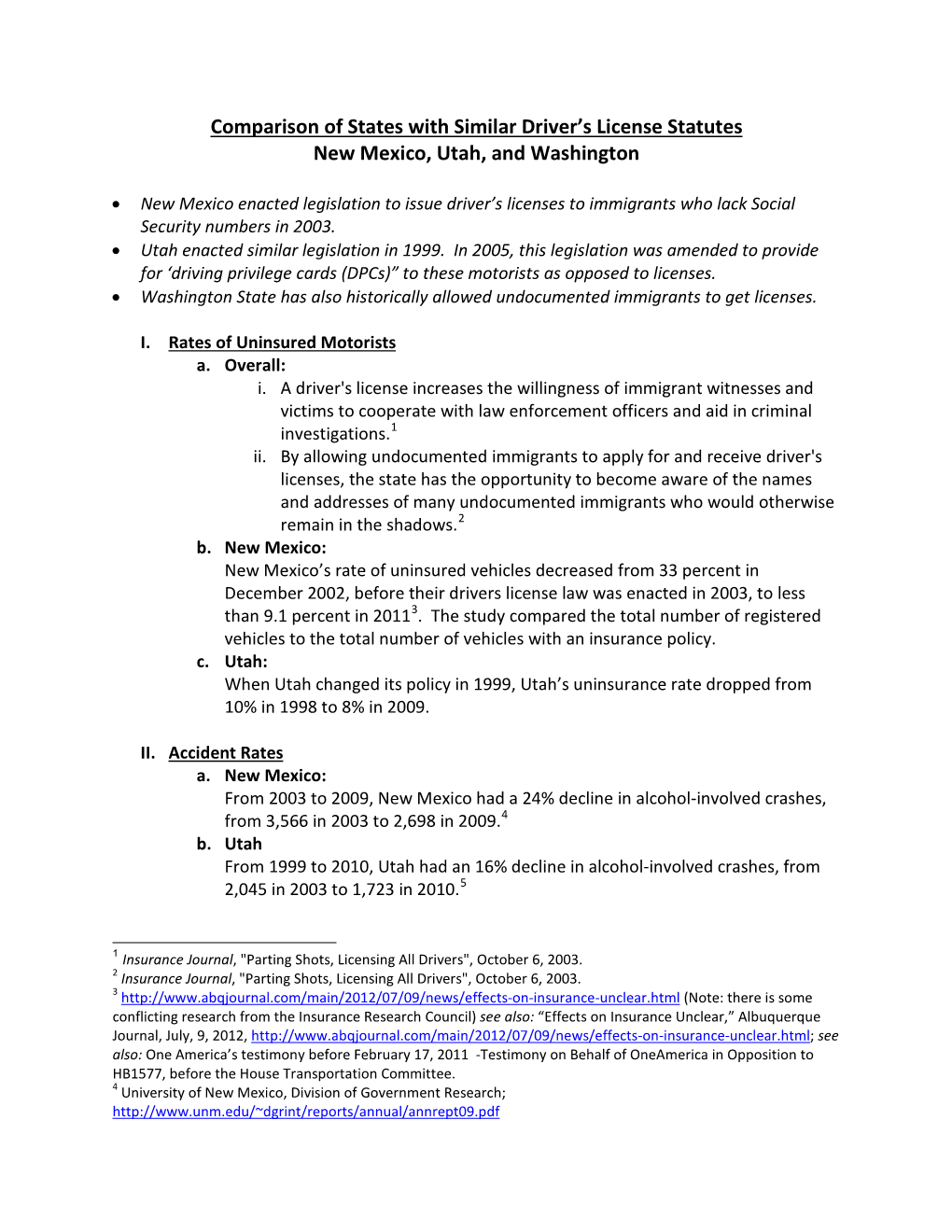 Comparison of States with Similar Driver's License Statutes New