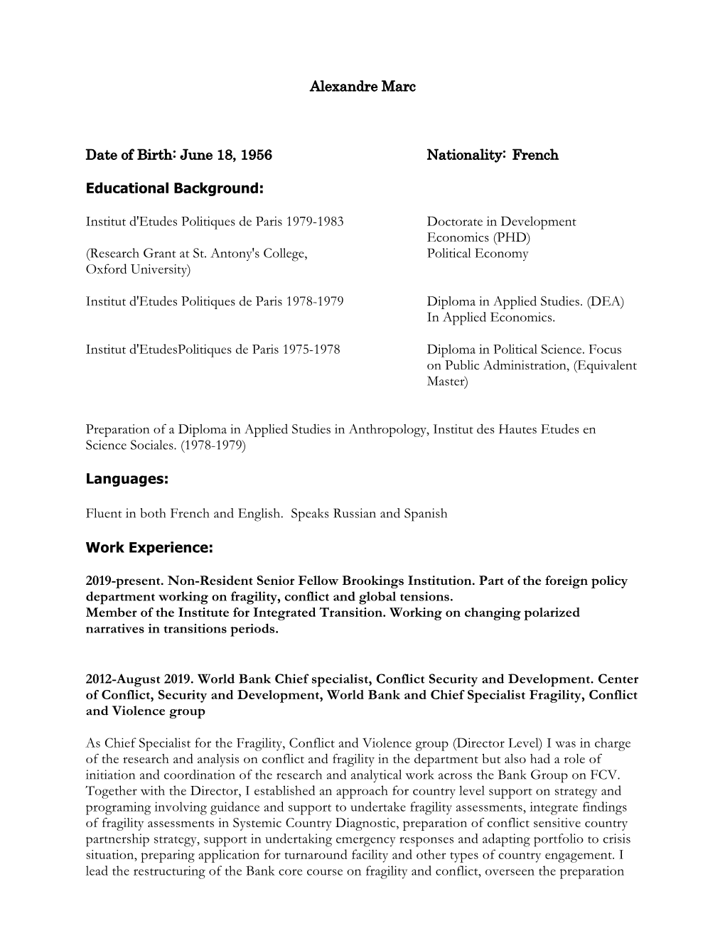 Alexandre Marc's CV