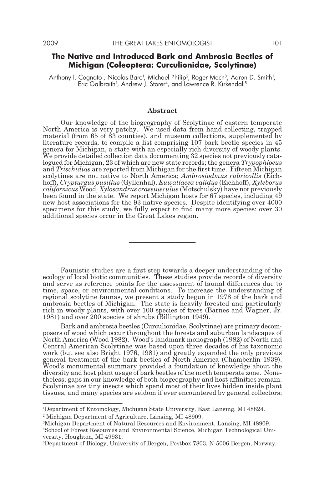 The Native and Introduced Bark and Ambrosia Beetles of Michigan (Coleoptera: Curculionidae, Scolytinae) Anthony I