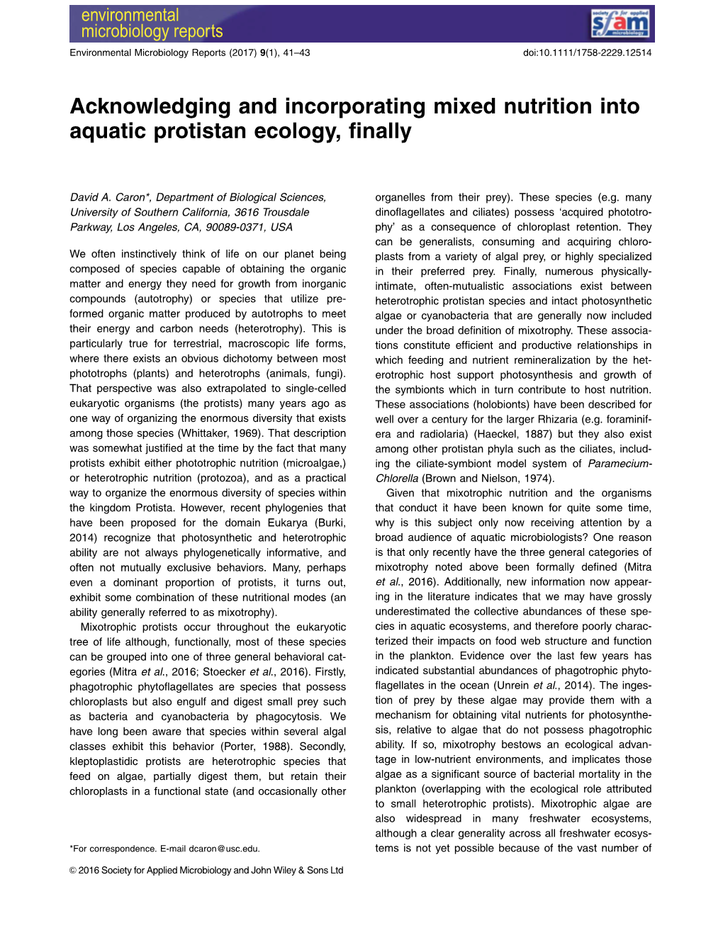 Acknowledging and Incorporating Mixed Nutrition Into Aquatic Protistan Ecology, Finally