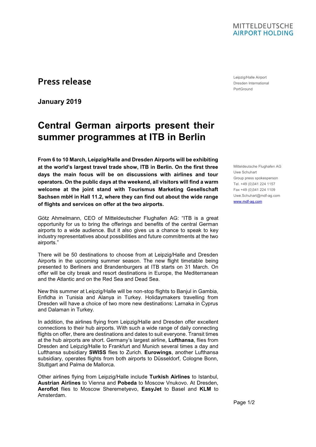 Leipzig/Halle Airport Press Release Dresden International Portground