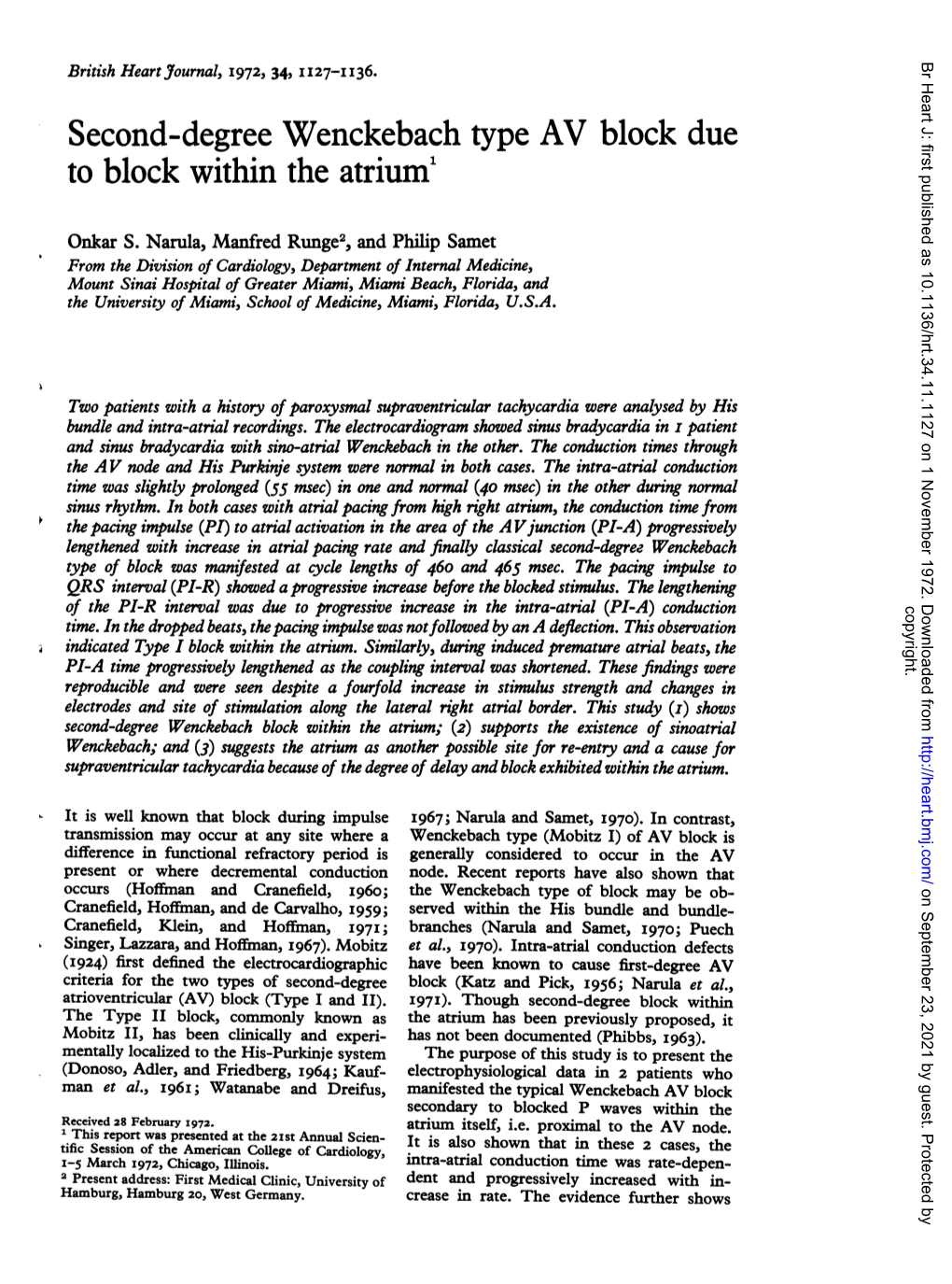 Second-Degree Wenckebach Type AV Block Due to Block Within the Atrium'