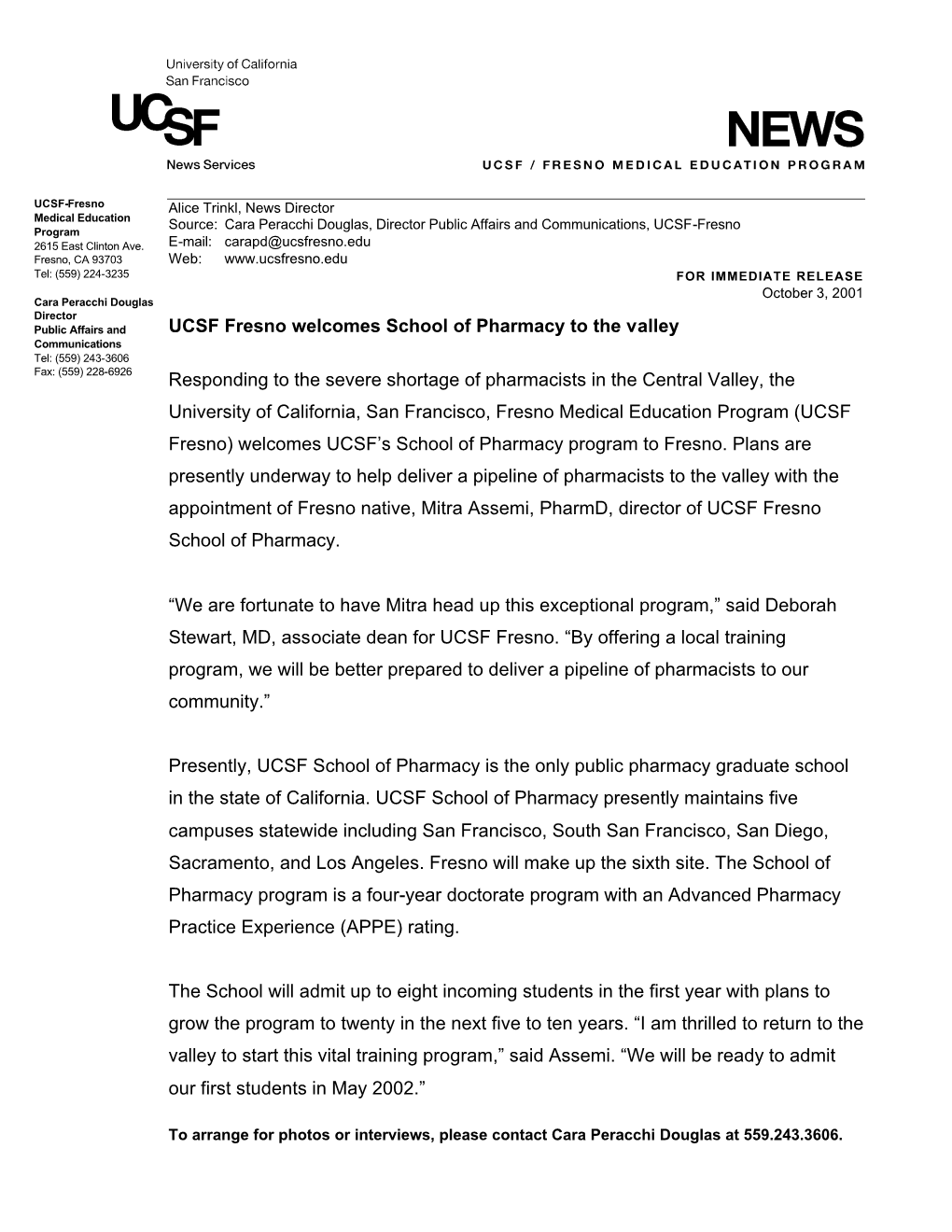 UCSF Fresno Welcomes School of Pharmacy to the Valley Responding