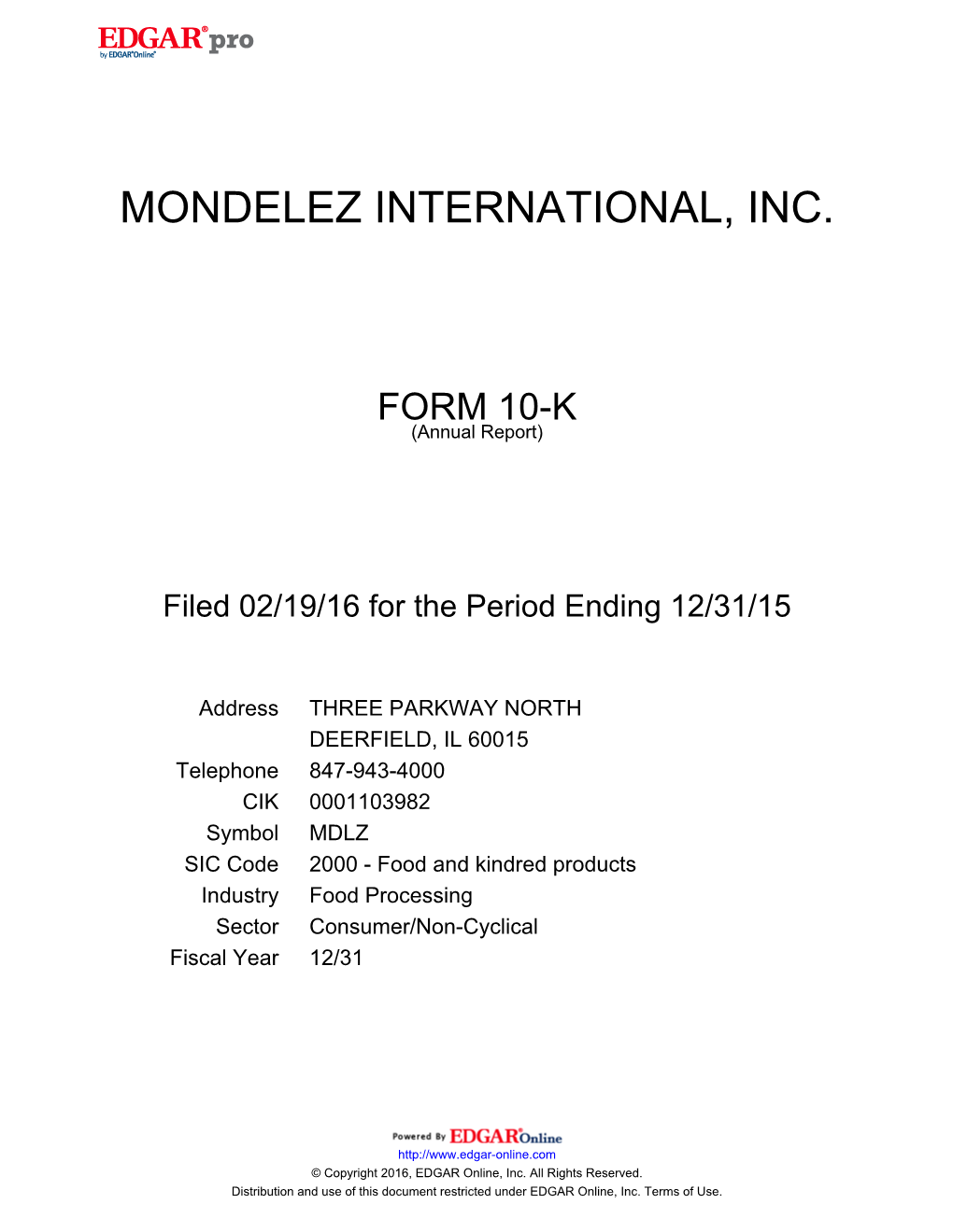 Mondelez International, Inc