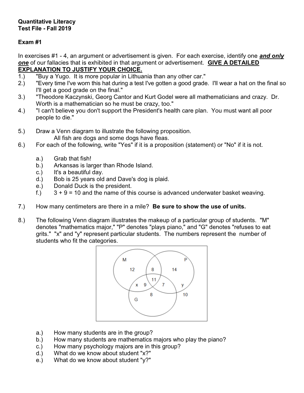 Quantitative Literacy Test File - Fall 2019