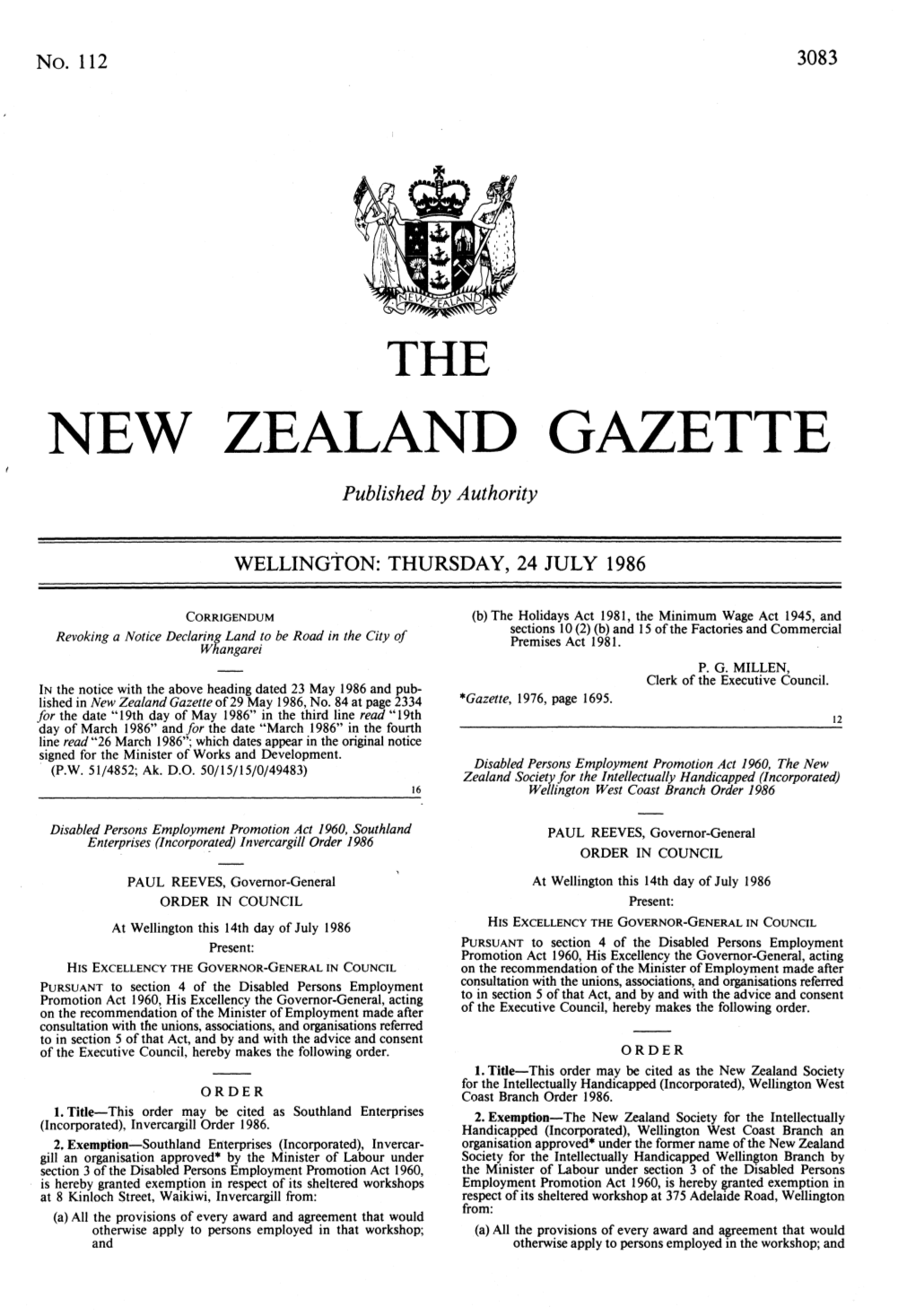 NEW ZEALAND GAZETTE Published by Authority