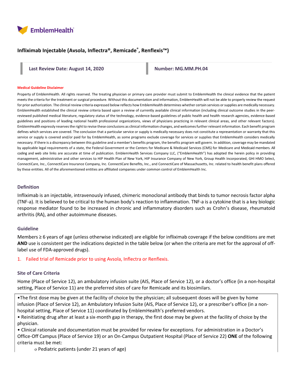 Infliximab Injectable (Avsola, Inflectra®, Remicade®, Renflexis™)